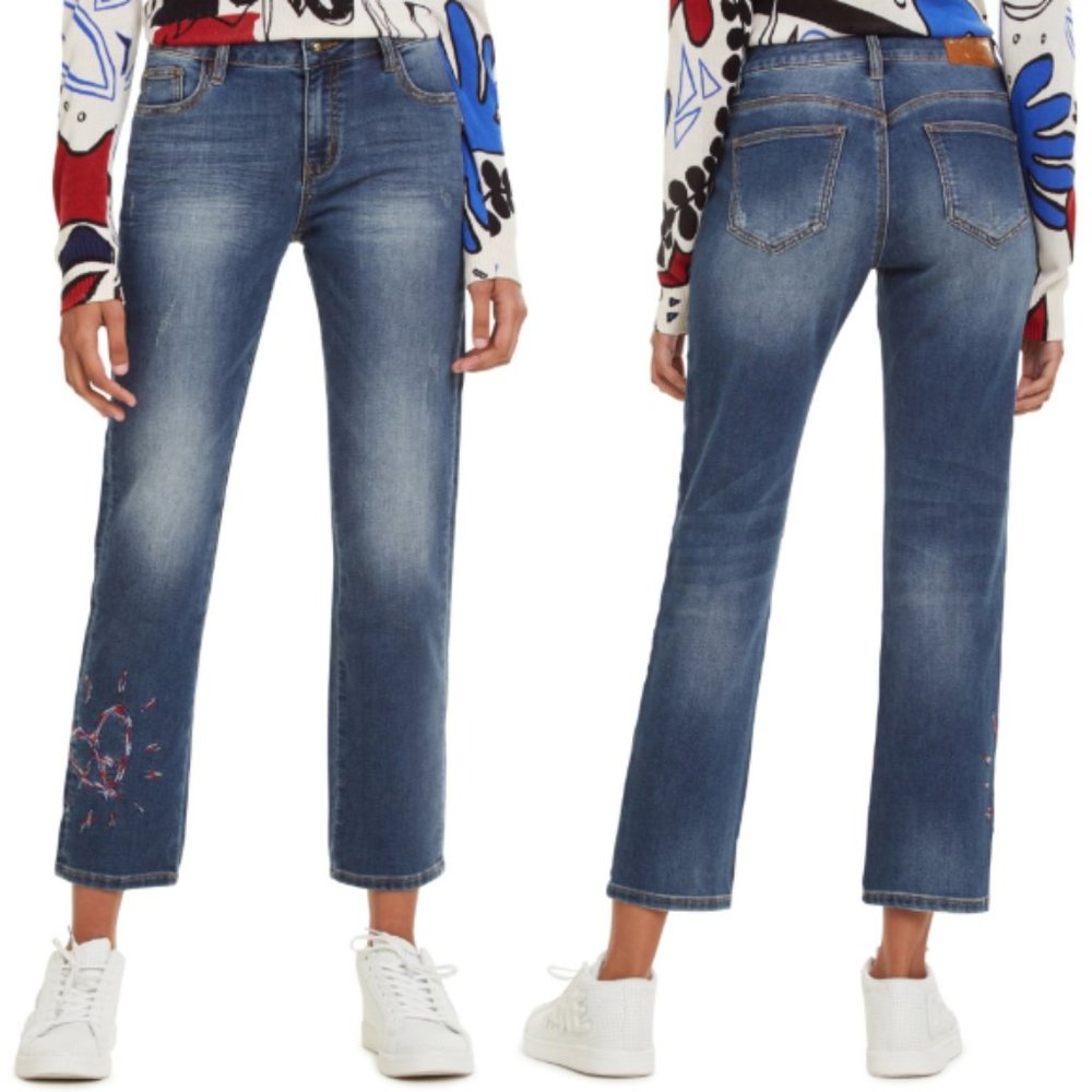 NWT Desigual Ankle Crop Embroidered Skinny Jeans Size 0 - Picture 7 of 11